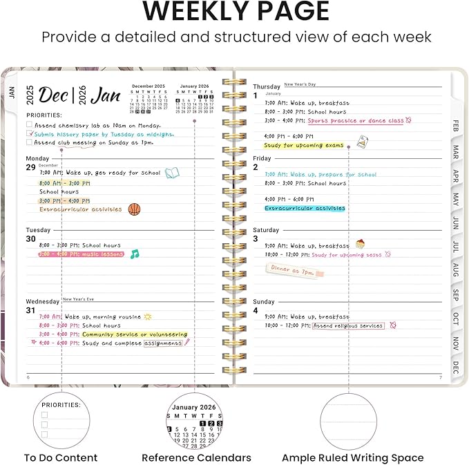 2026 Planner, Aesthetic Weekly and Monthly Planner for Women, Jan 2026 to Dec 2026, Hardcover 2026 Calendar Book with Monthly Tabs, Inner Pocket, Perfect for Office Home School - A5 (6.3" x 8.5"), Soft Peony
