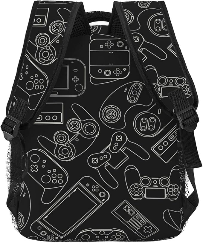 Fiokroo Video Game Controller Black Background Backpack School Bag For Students Teens Men Women Gaming Gadgets Laptop Backpacks Travel Daypack Bag With Multiple Pockets