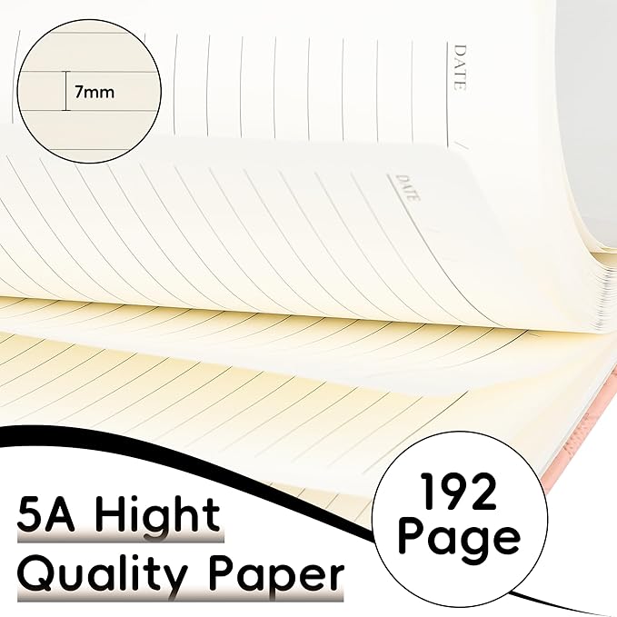 Lined Journal Notebook for Women Men, 192 Pages 100 GSM Thick Paper, Hardcover | Embossed Leather Journals for Writing, A5 College Ruled | Business, Work & School, 5.8"×8.5"(Pink)
