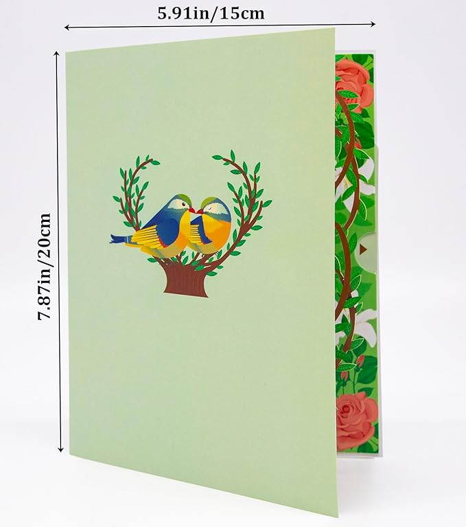 Love Birds Pop Up Card, Couple Finches Kissing, Romantic Bird Card, 3D Greeting Cards for All Occasions, Valentine’s Day, Happy Birthday, Anniversary, Wedding