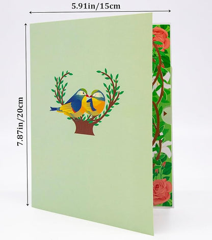 Love Birds Pop Up Card, Couple Finches Kissing, Romantic Bird Card, 3D Greeting Cards for All Occasions, Valentine’s Day, Happy Birthday, Anniversary, Wedding