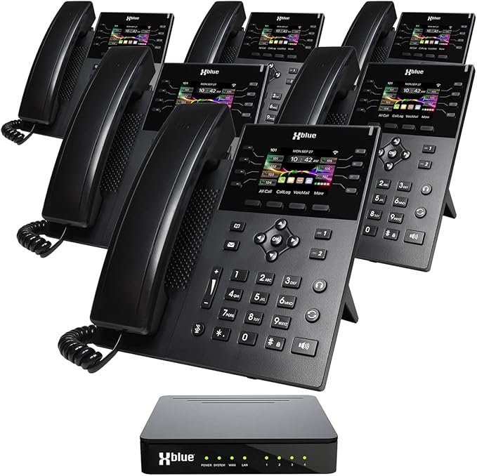 XBLUE QB1 System Bundle with 6 IP8g IP Phones Including Auto Attendant, Voicemail, Cell & Remote Phone Extensions & Call Recording