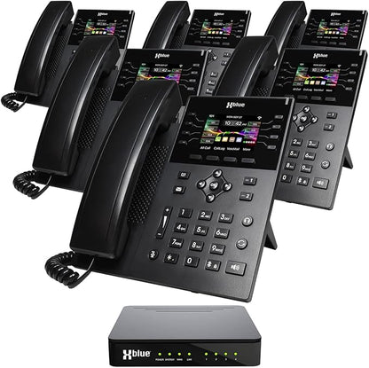 XBLUE QB1 System Bundle with 6 IP8g IP Phones Including Auto Attendant, Voicemail, Cell & Remote Phone Extensions & Call Recording