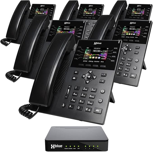 XBLUE QB1 System Bundle with 6 IP8g IP Phones Including Auto Attendant, Voicemail, Cell & Remote Phone Extensions & Call Recording