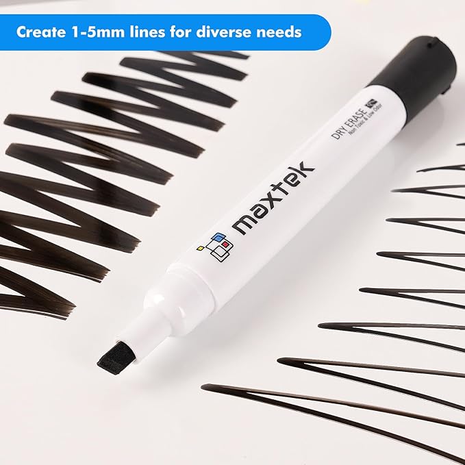 maxtek Black Dry Erase Markers, 16 Count Chisel Tip Markers Dry Erase, Low Odor White Board Markers, Perfect for School, Offices, Home