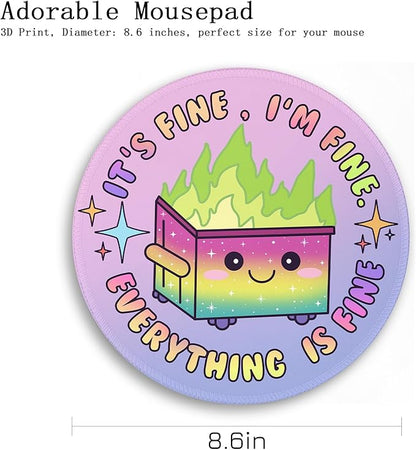 Gctriki Gradient Dumpster on Fire Mouse Pad, Cute Round Mouse Pads for Desk, Funny Purple Mousepad for Laptop Gaming, Stitched Edge Non-Slip Rubber Base, Cute Office Desk Accessories Decor for Women