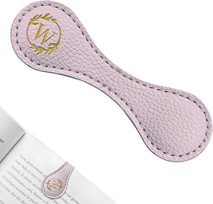 ABTOLS Magnetic Leather Initial Bookmarks, Vintage Initial ID Identification Book Marker Clip Gift Purple Capital Letter Book Markers for Book Lover Avid Readers (W)