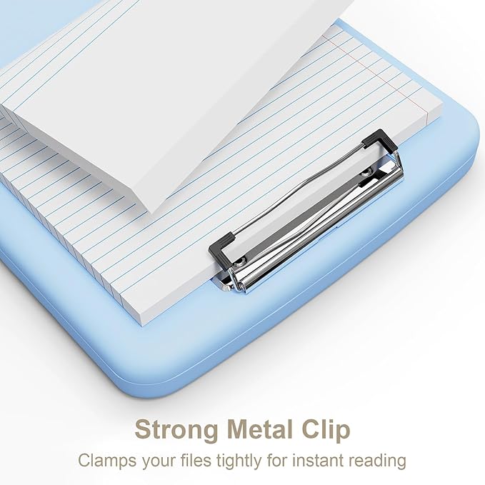 Piasoenc Clipboard with Storage, 8.5 x 11 Organization Box with Pen Holder and A4 Legal Paper Folder, Heavy Duty Plastic, Folio & Side-Opening, Low Profile Clip, for Teachers, Lawers, Dark Blue