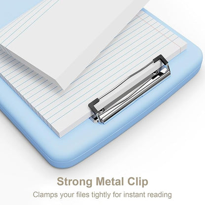 Piasoenc Clipboard with Storage, 8.5 x 11 Organization Box with Pen Holder and A4 Legal Paper Folder, Heavy Duty Plastic, Folio & Side-Opening, Low Profile Clip, for Teachers, Lawers, Dark Blue