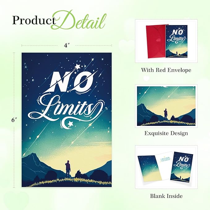 FaCraft Graduation Card 2025, No Limits Congrats Grad Greeting Cards with Envelope, for Preschool Kindergarten Middle School High School College PHD University Master Gradutes