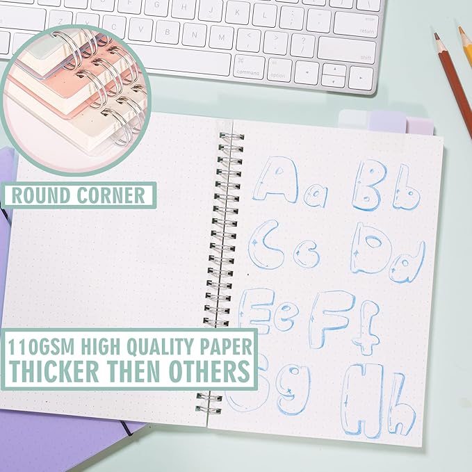 4 Pack Dot Notebook, 5.9 x 8.3 Inches Spiral Notebooks for Work, School and Journal with 110 GSM Journal Dotted Paper, Small Notebook with 80 Sheets/160 Pages, Hardcover Dot Journal Notebook