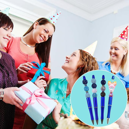 15 Pieces Beadable Pens - Beaded Pens Plastic Diy Black Ink Ballpoint Pens Bulk - Bead Pens Suitable For Teacher, Students, Office, School, Graduation Gift Supplies（Blue）