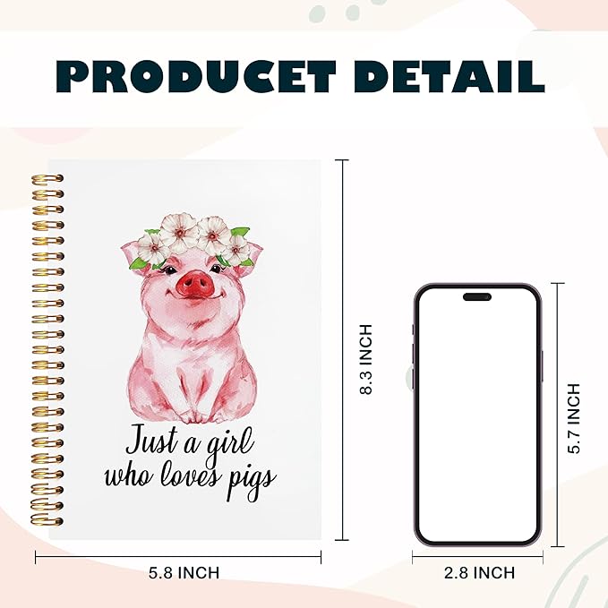 BearCake Pig Spiral Notebooks for Women,Preppy Aesthetic Notebook,Diary or Journal for School,Work,or Journaling,Just a Girl Who Loves Pigs,Cute pig Coquette Pink Hardcover Spiral Notebook 5.5x8.3