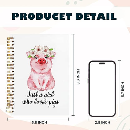 BearCake Pig Spiral Notebooks for Women,Preppy Aesthetic Notebook,Diary or Journal for School,Work,or Journaling,Just a Girl Who Loves Pigs,Cute pig Coquette Pink Hardcover Spiral Notebook 5.5x8.3