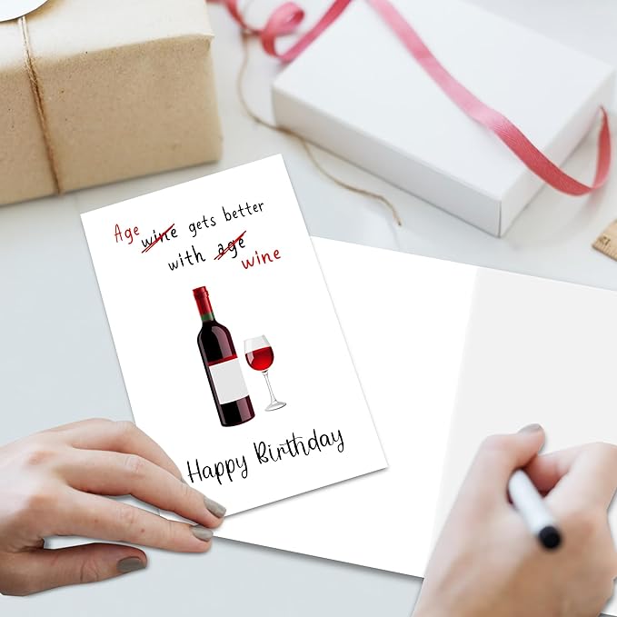 Funny Wine Birthday Card for Women Men - Age Gets Better With Wine, Humorous Birthday Card for Friends, Hilarious Birthday Card for Wife Husband