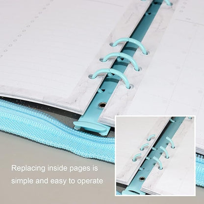 Multibey A5 Binder Cover Clear Soft PVC 6-Ring Binder Budget Evelopes System with Zipper Planner Organizer Refillable Notebook Journal Binder (Blue, A5)