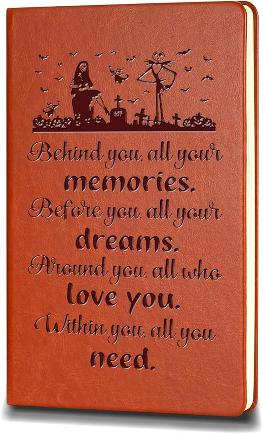 ZWYQWN Jack and Sally Gifts Leather Notebook for Women Men Nightmare Christmas Journal Notebook Nightmare Before Gifts (behind you)