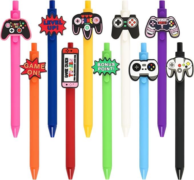 10Pcs Funny Video Game Theme Ballpoint Pens with Emotional Support for Adults Bulk for Coworkers Team Staff Funny Office Stationary (Video Games)