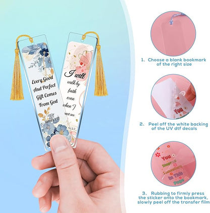 Luvsweeets Christian UV DTF Bookmark Wraps - 24 Sheets Bible Verse UV DTF Decals for Acrylic Bookmarks Religious Faith UVDTF Stickers DIY Blank Bookmarks Rub on Transfers Stickers for Book Lover