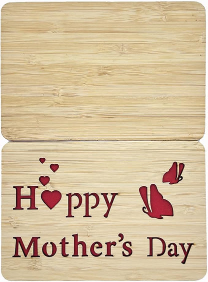 Mothers Day Cards,Handmade Bamboo Greeting Cards,Wooden Thankyou Card,Mother's day Card for Mom,Mum,Happy mother's day