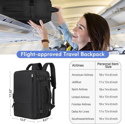 Large Carry-on Backpack for Men Women, Travel Backpack Flight Approved, Personal Item Backpack Bag on Airplanes, Black Backpacks for Traveling, Travel Essentials Must Haves