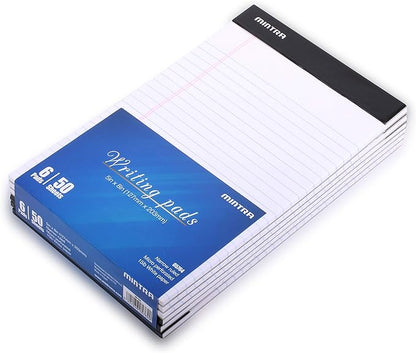 Mintra Office Legal Pads, ((xBasic, 5in x 8in, Narrow (White), 36pk (6-6pks)), Narrow Ruled, 50 Sheets per Notepad, Micro perforated Writing Pad, Notebook Paper for School, College, Office, Work