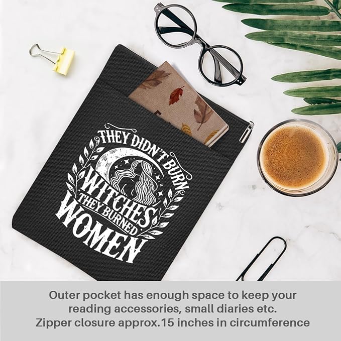 Book Themed Gifts Waterproof Book Sleeve Book Pouch Halloween Reading Gifts Witchy Gifts for Women Friend Auntie Book Covers for Paperbacks Book Accessories Book Protector with Zipper and Front Pocket