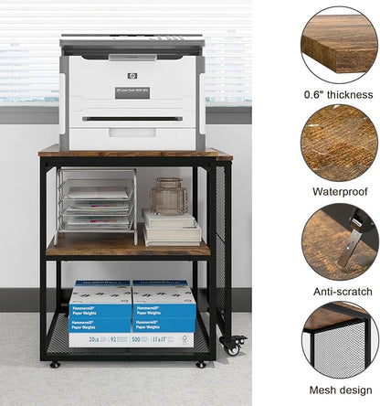 Natwind Large Printer Stand with Storage Shelves,Extendable Home Craft Table,Home Office Organization Desk, Versatile Table for Home Office, Kitchen, Study Room, Living Room (Retro)