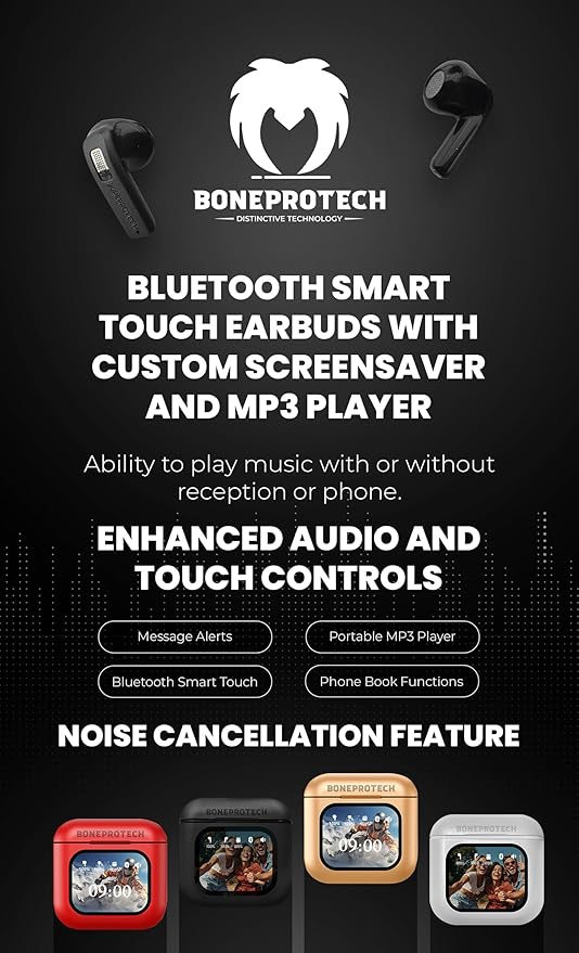 Premier Bluetooth Smart Touch Headset, Customizable Screen Saver, MP3 Player, Control Social Media, Calls, and Messeging Display. Advanced V5.3 Technologies (Red)