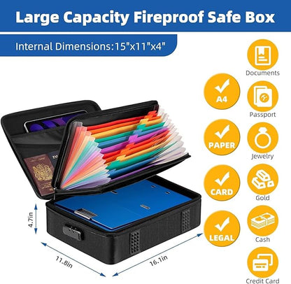 Fireproof Document Organizer Box, Fire Box Safe for Home Documents with Lock, Firesafe Waterproof Safe Box for Important Certificates Documents