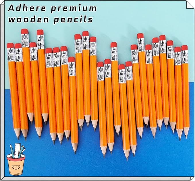 Adhere 25pcs Golf Pencils with eraser Hexagon Wooden Pencils Graphite 2B for Golf Event Scoring,Classroom,Wedding,Company Meetings,Pew, Pocket (z-Orange・Round ・50pcs)