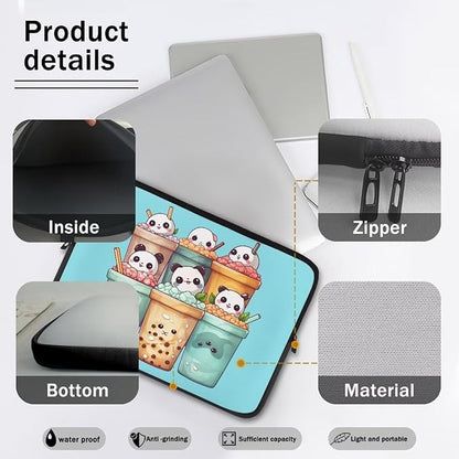 Cute Panda Laptop Sleeve for Women Girls 17 inch Laptop Protector with Versatile Uses Computer Sleeve Neoprene Lap Top Case Ideal Gifts for Daily Use School Travel Tablet Bag Blue