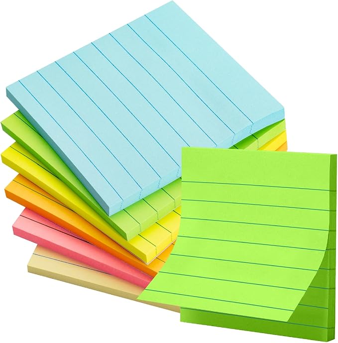 Mr. Pen Lined Sticky Notes - 3x3, 6 Pads, 45 Sheets, Pastel Colors