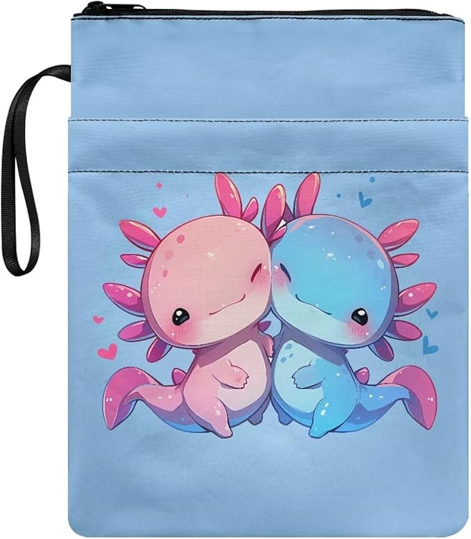 COEQINE Cute Axolotl Animal Book Covers for School Preschool Book Sleeves Case 9x11 Inch Washable Hardcover Book Pouch with Pen Holder