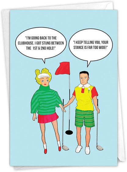 NobleWorks - Funny Happy Birthday Card with Envelope - Congrats Greeting Card for Golfers, Sports, Birthday Fun - Stung Between Holes C6964BDG