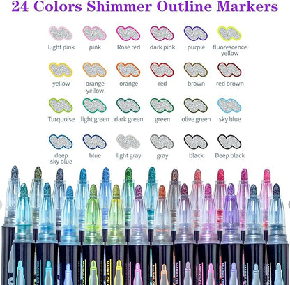 Muchcute Shimmer Markers Outline Glitter Pens:24 Christmas Stocking Stuffers Tween Teen Girl Gifts Trendy Stuff Cute Arts Crafts Art Supplies Kids Ages 4 6 8 9 10 12 14 16 Year Old Birthday Ideas 2024
