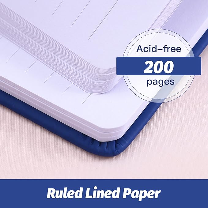 SUIN Hardcover-Journal-Notebooks, A5 Lined Journals Notebook for Writing 200 Pages, 8.2 x 5.5 inch, Classic Ruled Notebooks for Work/Travel/College (Navy Blue- 1 Pack)