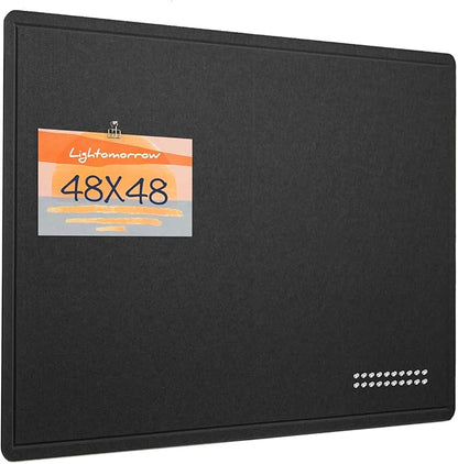 Large Bulletin Board - 48 x 48 Inches, Decorative Felt Pin Board for Wall - 4' x 4' Foldable Photo Display Board with Self-Adhesive Tape, Includes 20 Push Pins - Black