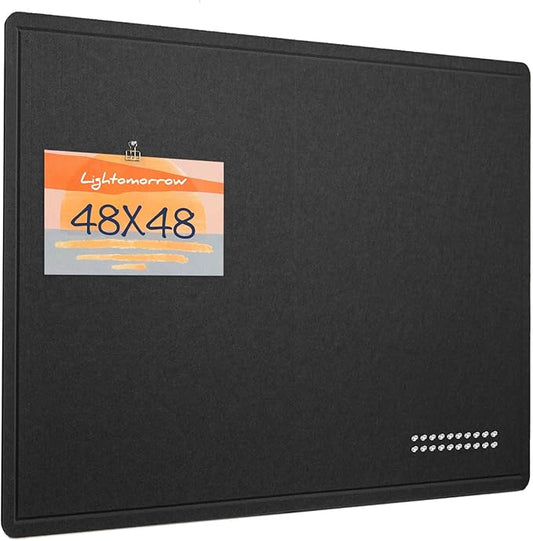 Large Bulletin Board - 48 x 48 Inches, Decorative Felt Pin Board for Wall - 4' x 4' Foldable Photo Display Board with Self-Adhesive Tape, Includes 20 Push Pins - Black