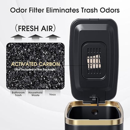 CEROELDA Small Bathroom Trash Can with Lid Soft Close-5L/1.3 Gal Slim Garbage Can-Metal Step Wastebasket-Rectangle Narrow Waste Bin for Office, Bedroom, Toilet, Live Room-Black