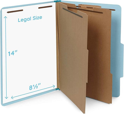 10 Blue Legal Size Classification Folders - 2 Divider 2 Inch Tyvek expansions - Durable 2 Prongs Designed to Organize Standard Law Client Files, Office Reports - Legal Size, 8 3/4 x 14 3/4, 10 Folders