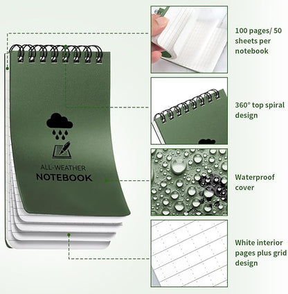 3 Pack Waterproof Notebook, 3 x 5 Pocket Notepad, All Weather Small Pocket Notebook Stone Paper, Mini Spiral Notepad Police Notepad 100 Lined Pages for Outdoor Office