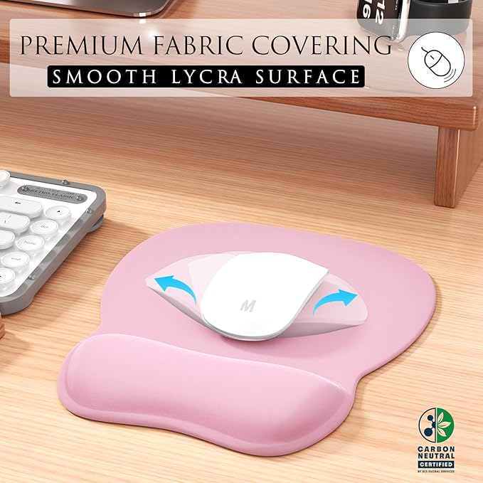MROCO Ergonomic Mouse Pad with Gel Wrist Rest, Comfortable Mousepad with Smooth Wrist Support Surface and Non-Slip PU Base for Pain Relief, Computer, Laptop, Office & Home, 9.4 x 8.1 in, Pale Pink