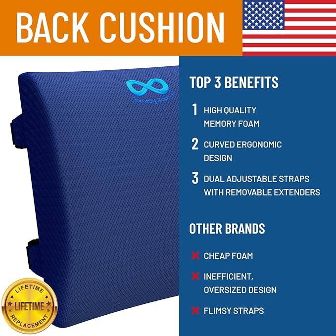 Everlasting Comfort Lumbar Support Pillow for Office Chair - Memory Foam Back Cushion for Chair, Car, Couch - Lumbar Pillow Promotes Better Posture, Back Pain Relief - Ideal for Gaming and Desk Chairs