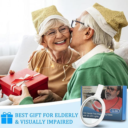 10X Lighted Magnifying Glass, Flexible Gooseneck Magnifier with 36 LED Light, 3 Light Modes, 5.2 Inch Lighted Magnifying Glass Hands Free for Seniors Sewing (White)