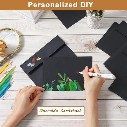 Black Blank Flat Cards and Envelopes 4.25 x 5.5 Heavyweight Single Panel Cardstock and A2 Envelopes Printable Self Seal 20 Packs for DIY Wedding Invitations, Birthday, Thank You Cards