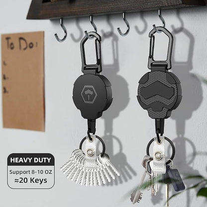 Retractable Keychain Badge Holder with Belt Clip, Heavy Duty Carabiner ID Badge Clip Reel, 32” Steel Retractable Cord, 10 oz Rebound，1pcs Black Keychain