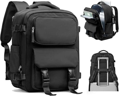 Large Black Travel Backpack for Women Men, Carry On Backpack with USB Charging Port & Shoe Pouch, TSA 15.6inch, Flight Approved, College Nurse Bag Casual Laptop Daypack for Weekender Business Hiking