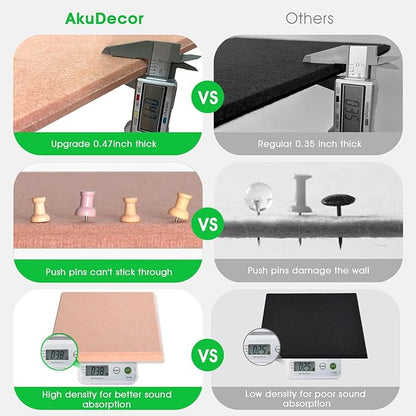 Large Cork Board for Office Wall Decor,48"x36"-12 Pack Felt Wall Tiles with 35 Push Pins, Thicker 0.47in, Felt Bulletin Board Pin Board Cork Boards for Walls - Salmon Pink