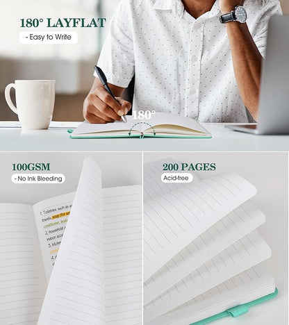 Lined Journal Notebook for Women, Hardcover Leather Journaling Notebooks 8.5" x 11", A4 200 Pages Big Journals for Writing, College Ruled Notebook for Work School, Note Taking, Business Diary Green